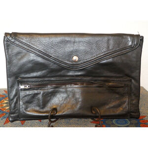 Vintage Black Leather Envelope Strapless Unisex Clutch Bag 9" x 13" Boho Hippie